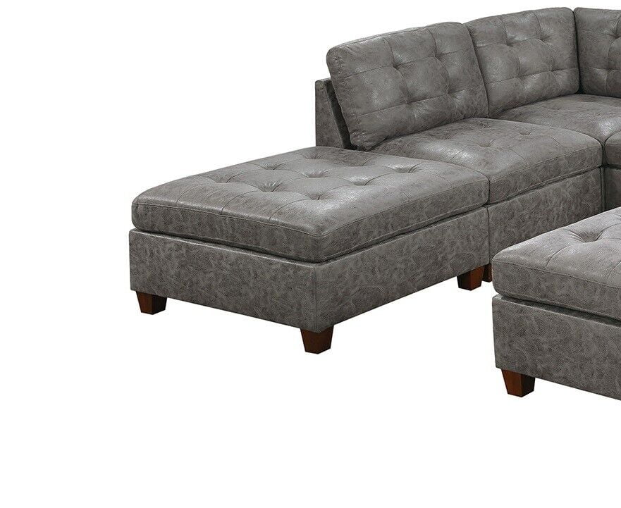 Antique Grey Leatherette 7pcs Sectional Sofa Set Z738