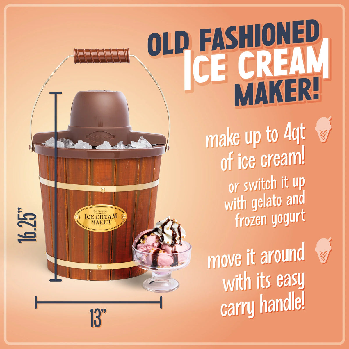 4-Quart Wood Bucket Ice Cream Maker H64958