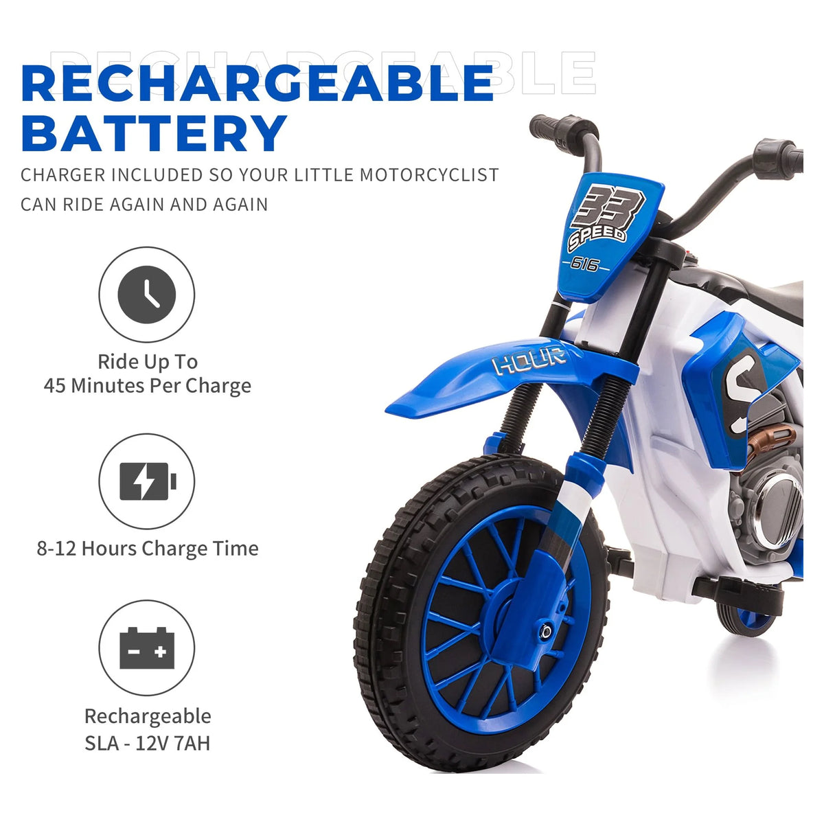 12V Kids Off-Road Ride on Dirt Bike with Training Wheels, Green K640