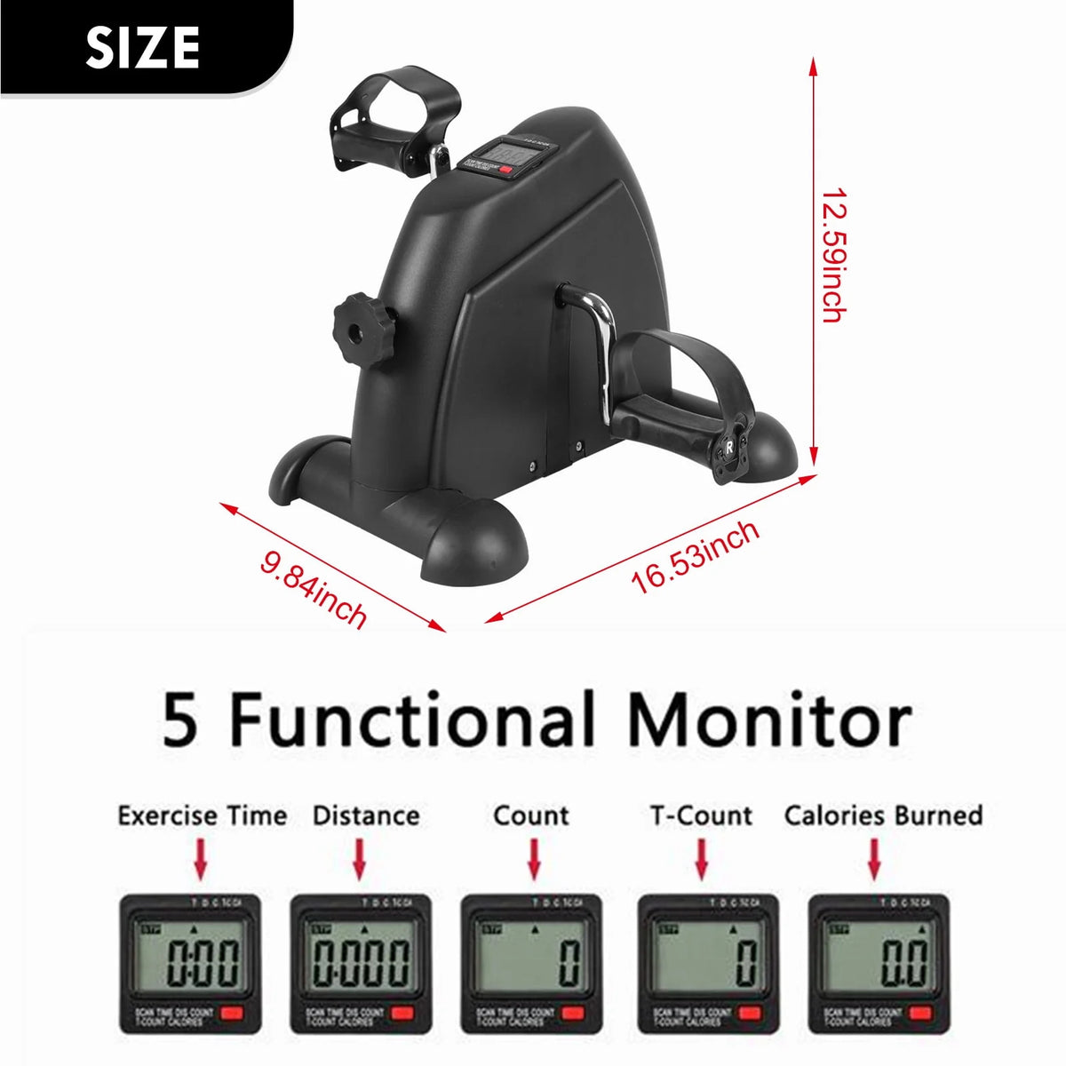 Black Under Desk Exercise Bike with LCD Display O428361