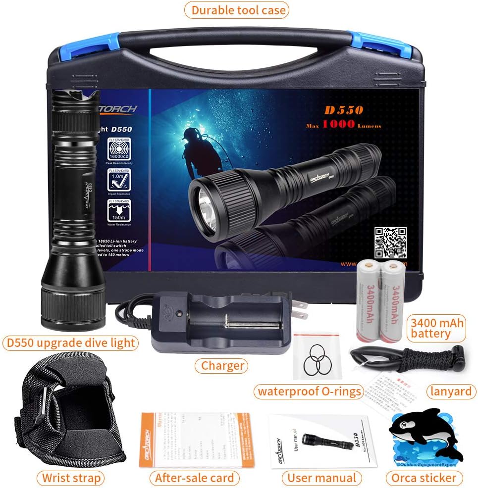 1000 Lumens Dive Light with Battery and Charger F13494