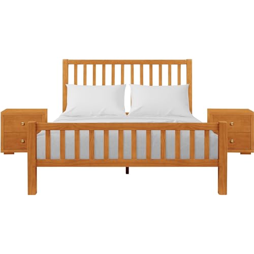 Queen Cherry Wooden Platform Bed with 2 Nightstands C730