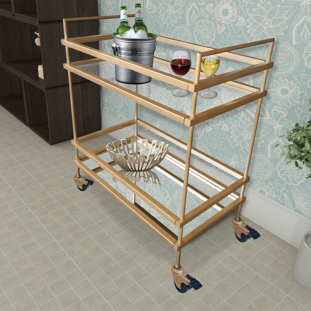 Gold Bar Cart with Two Glass Shelves M67800
