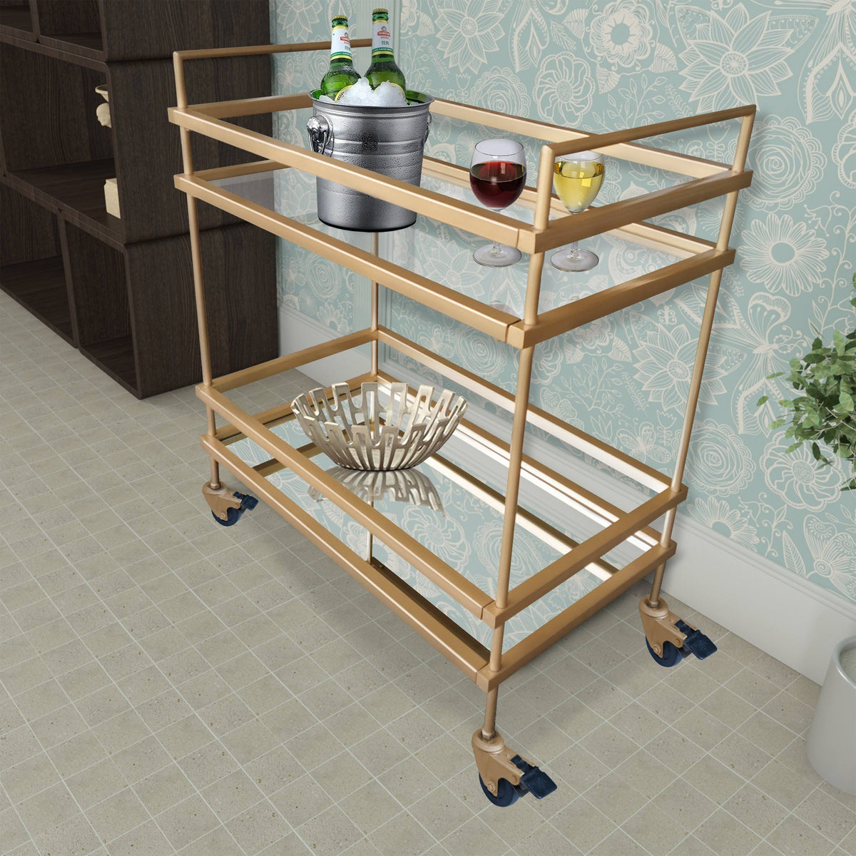 Gold Bar Cart with Two Glass Shelves M67800