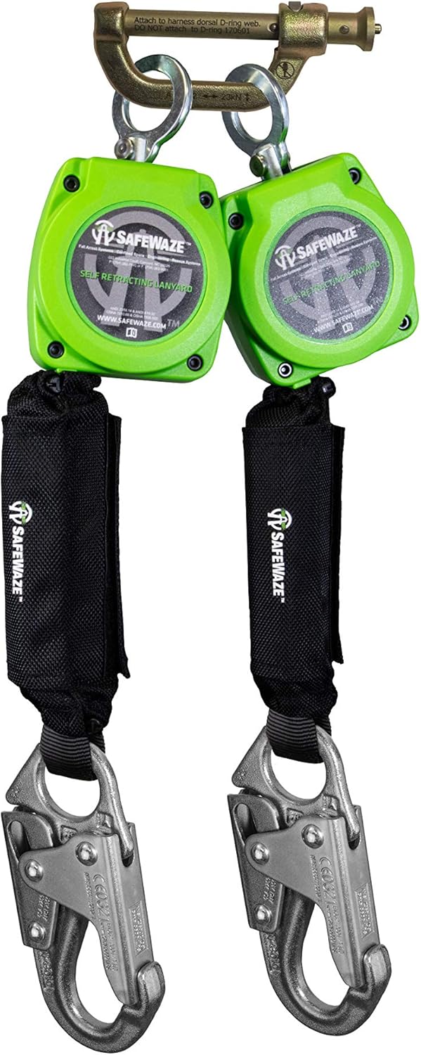 7 FT Dual Leg Web Retractable Lifeline with Aluminum Snap Hooks, Steel Carabiner F937084