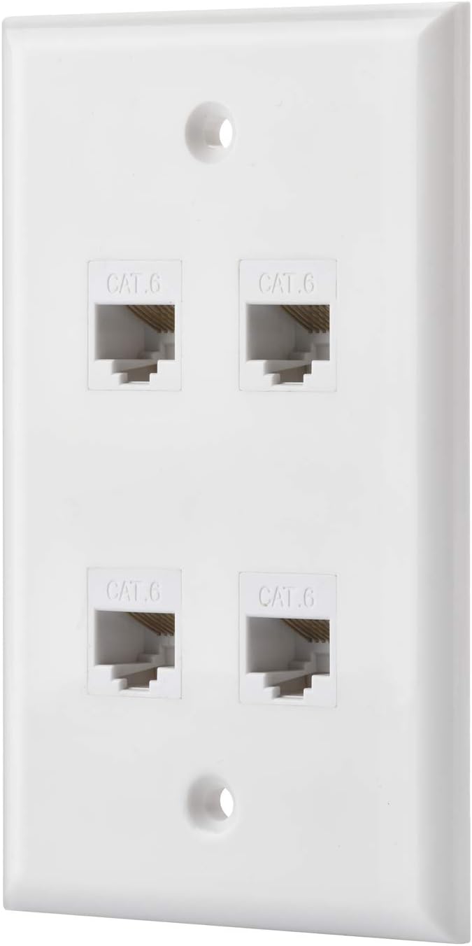 Cat6 Keystone Ethernet Wall Plate Female to Female White 6 Port Pack of 2 I455