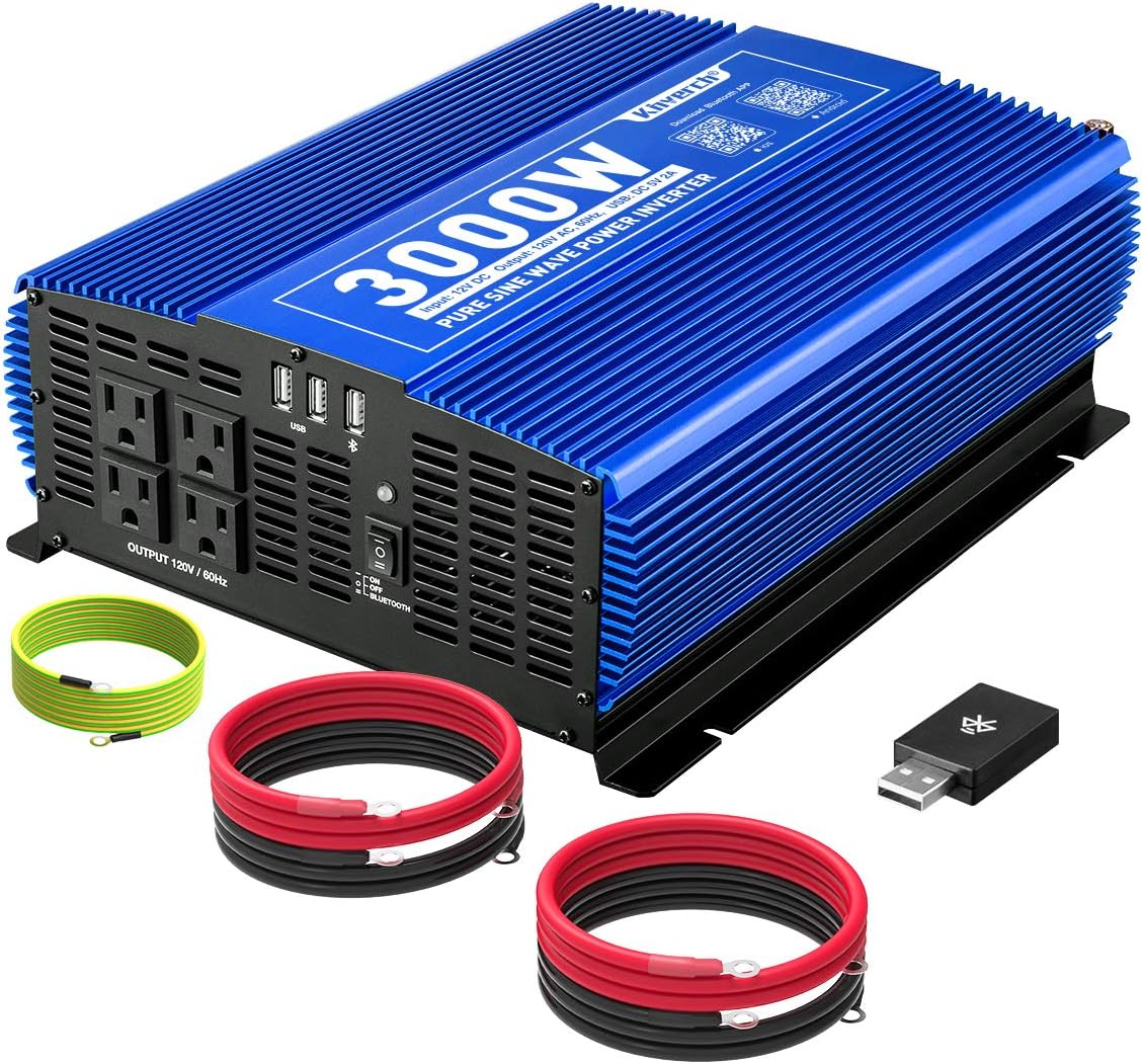 3000W Pure Sine Wave Power Inverter 12V DC to 110V AC Car Inverter with Bluetooth 4 AC Outlets 2 USB Ports G9431