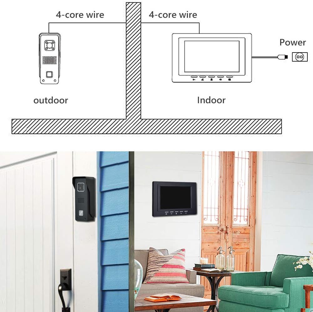 7 Inches Wired Video Door Phone System with IR Night Vision Camera V856