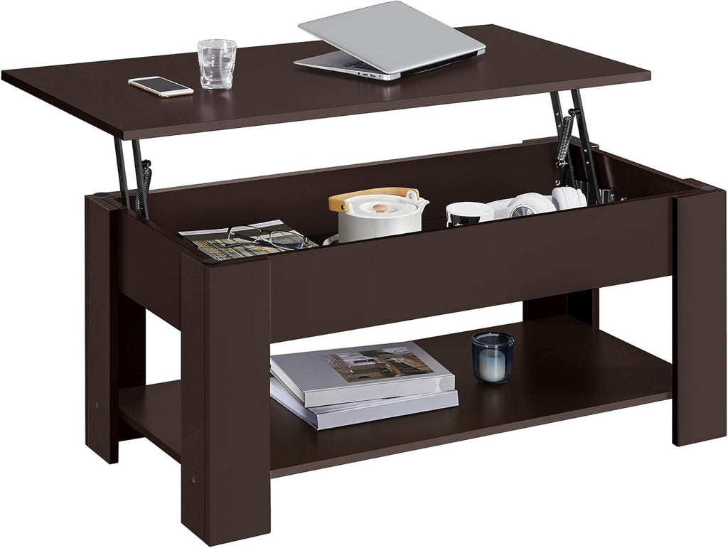Black Wood Lift Top Coffee Table with Hidden Compartment and Storage Shelf M835654