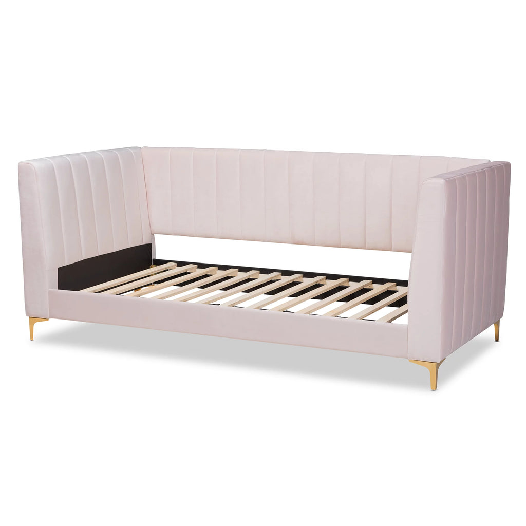Light Pink Velvet Upholstered Gold Finished Twin Daybed Z17436