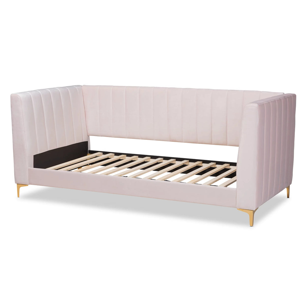 Light Pink Velvet Upholstered Gold Finished Twin Daybed Z17436