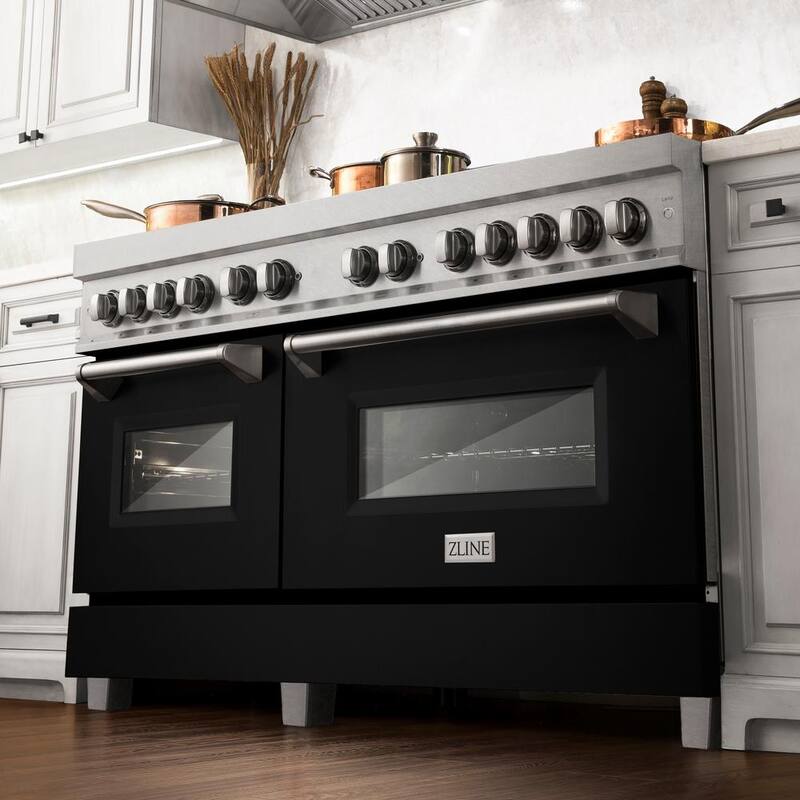 9 Burner Double Oven Dual Fuel Range with Black Matte Door F748