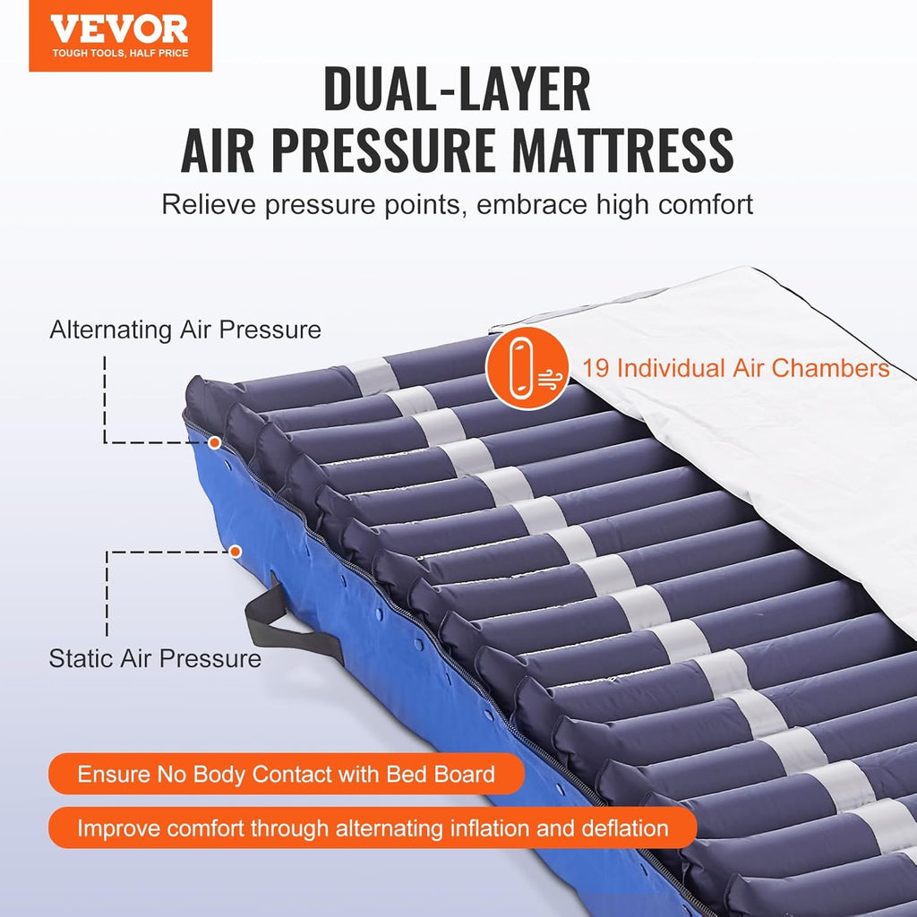 Alternating Air Pressure Mattress, Dual-Layer Pad for Hospital Beds, 450LBS Loading with Electric Quiet Pump D70681