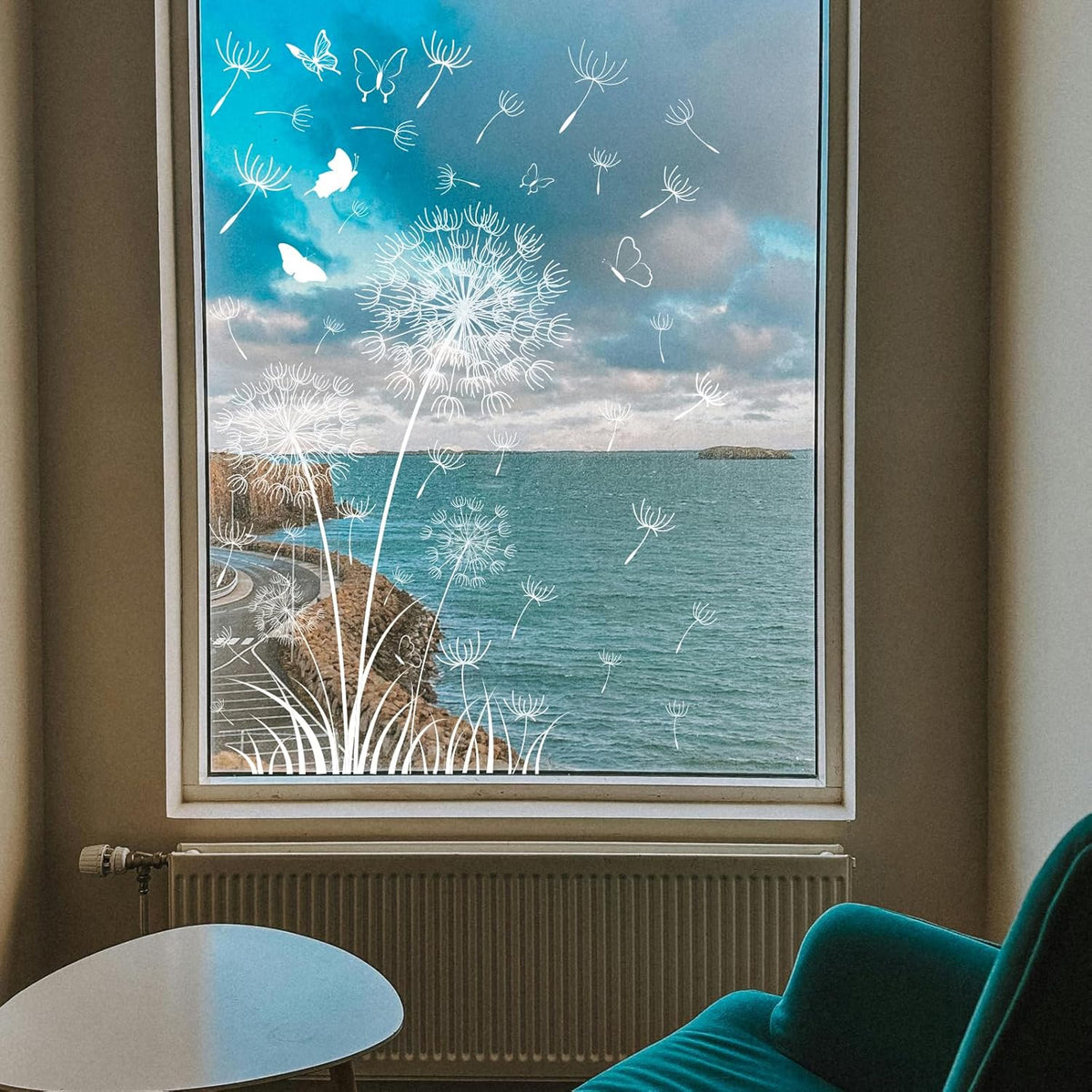 White Dandelion Window Clings Flying Flower Butterflies Window Sticker Self-Adhesive Decals M563