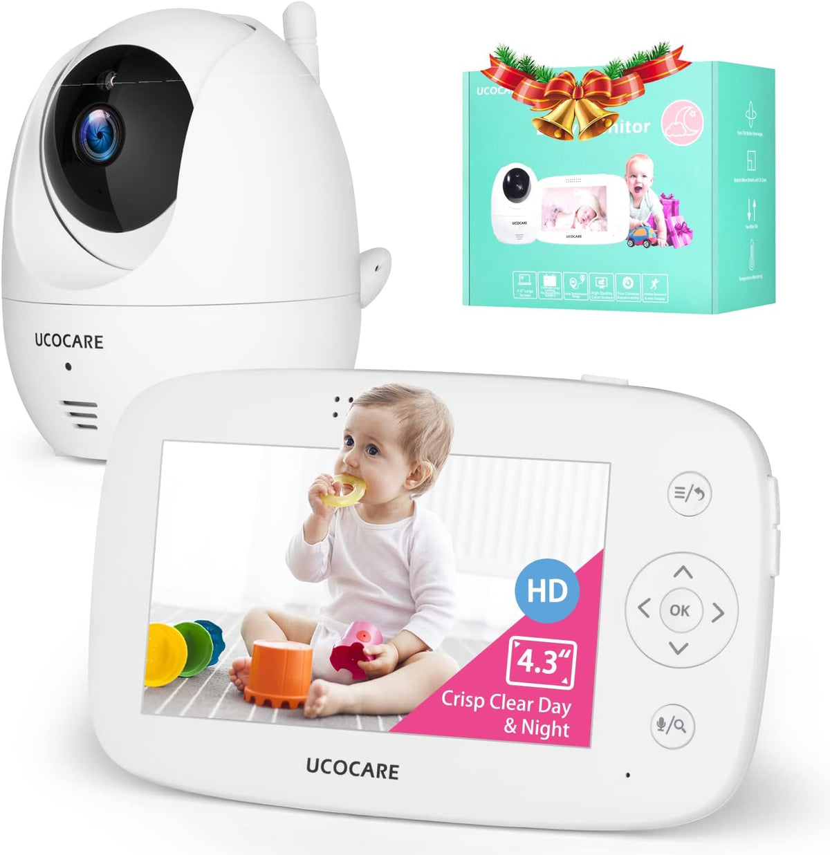 Baby Monitor with Camera and Audio, Night Vision, PTZ, Motion Detection, Temperature Monitor, 2-Way Talk B838284