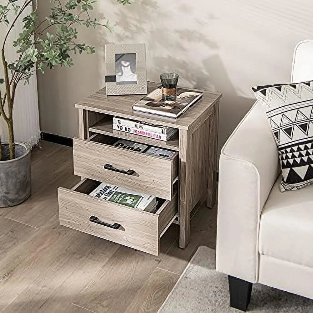 Oak 2 Drawer Wooden Nightstand E72615