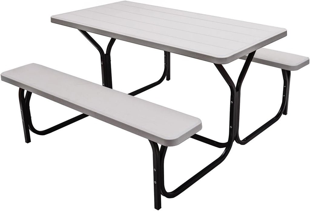Green Metal Base Picnic Table Bench Set W45680