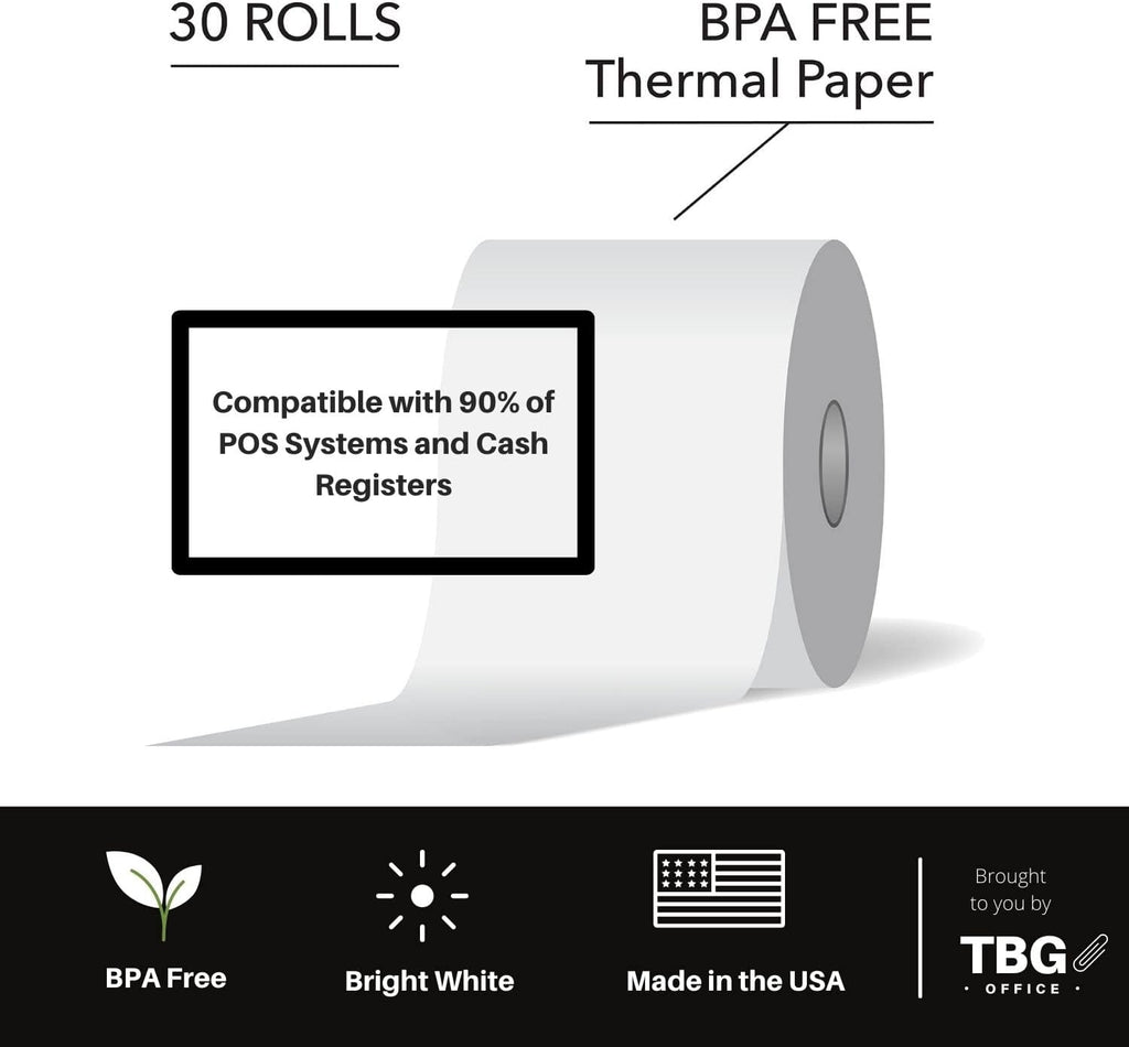 BPA Free Thermal Paper Rolls for POS Systems (1 Case - 30 Rolls) N3342