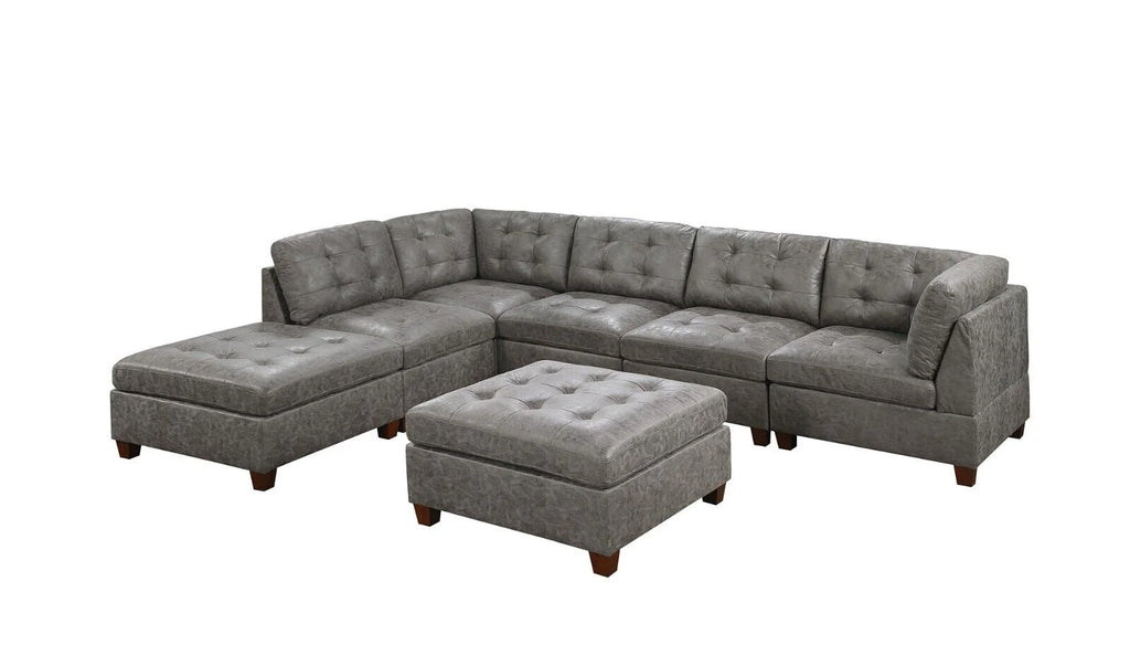 Antique Grey Leatherette 7pcs Sectional Sofa Set Z738