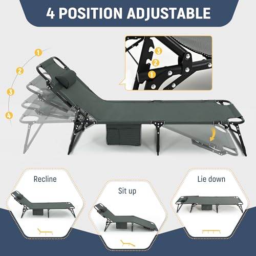 Adjustable 4-Position Folding Camping Cot with Mattress R860949