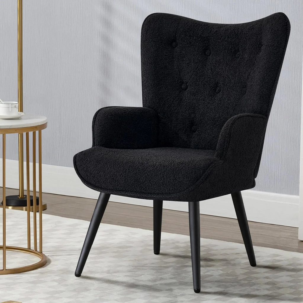 Pink Velvet Tufted Wingback Accent Chair with Solid Metal Legs J60723