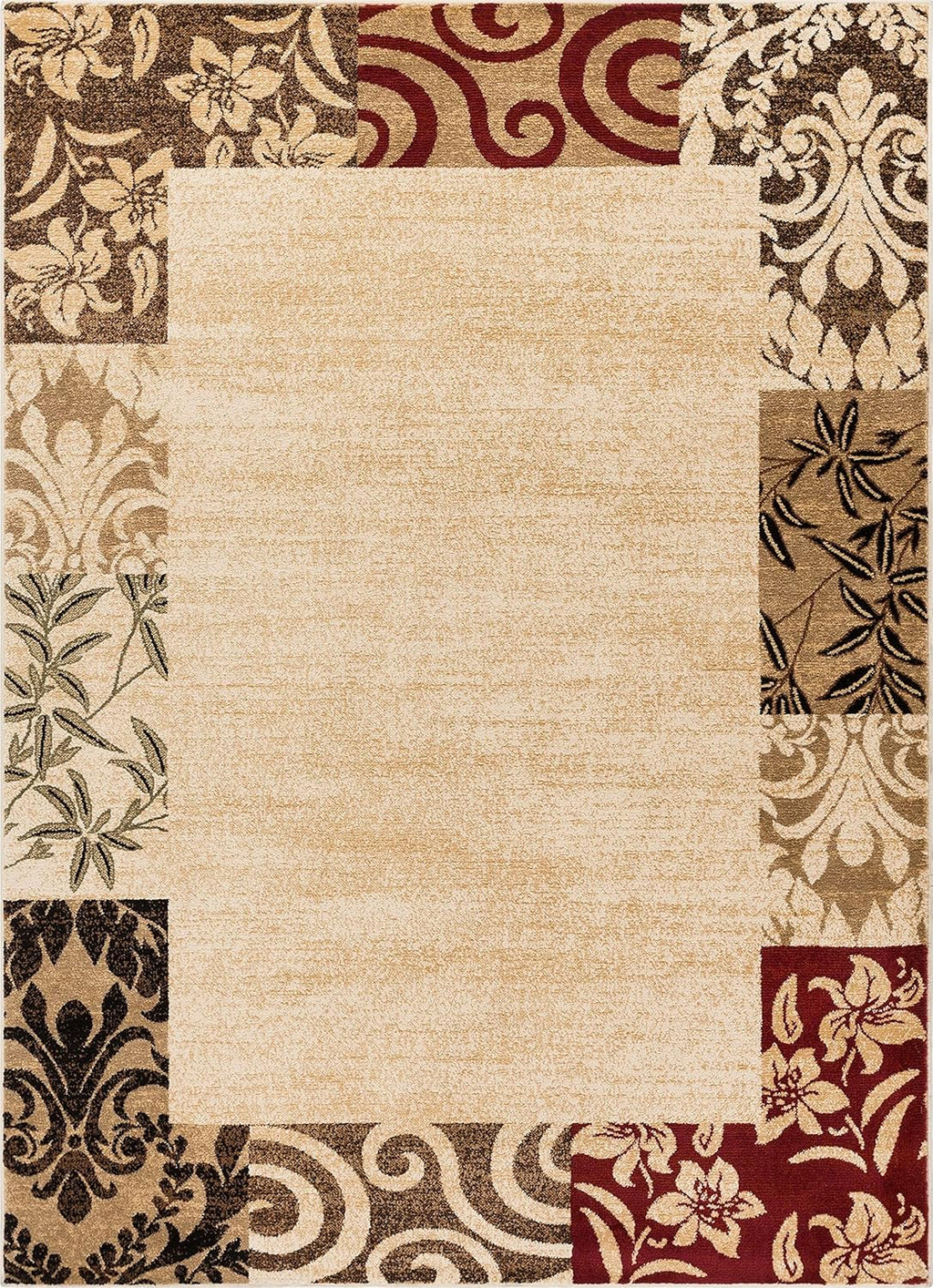 Beige Damask Border Rug 7x10 (6'7 x 9'6) S524018