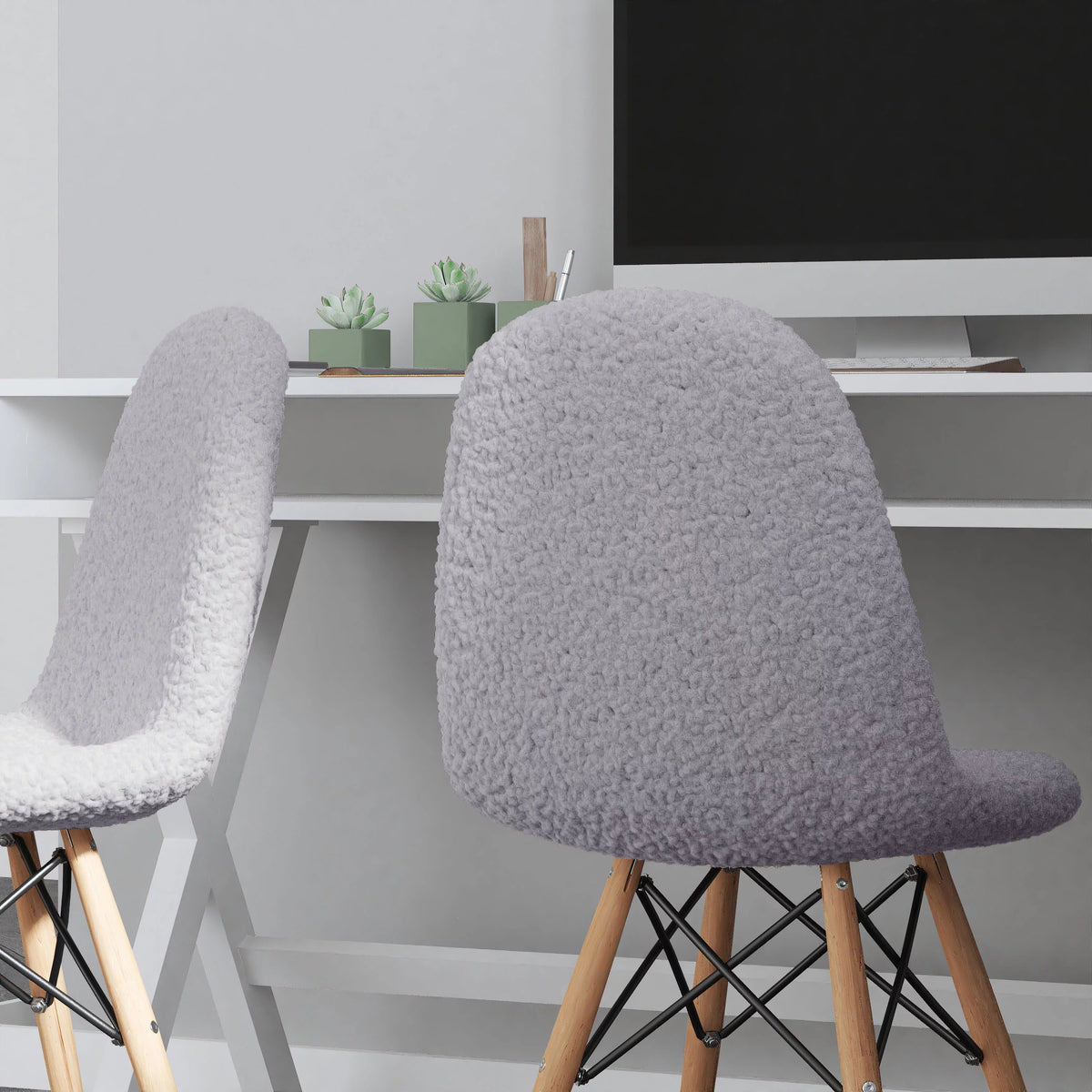 Set of 2 Gray Faux Shearling Accent Chair W166502
