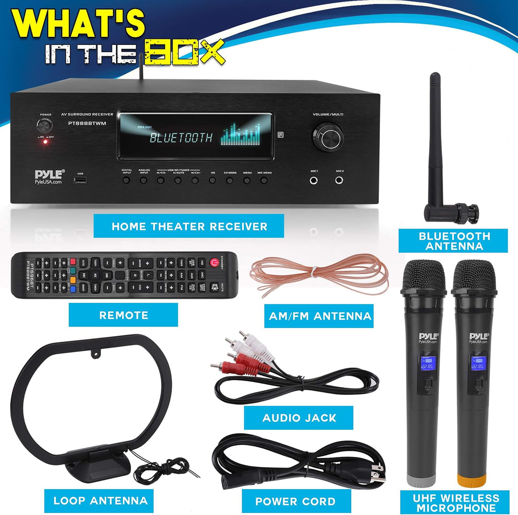 1000W Bluetooth Stereo Amplifier with 2 UHF Wireless Microphone K375