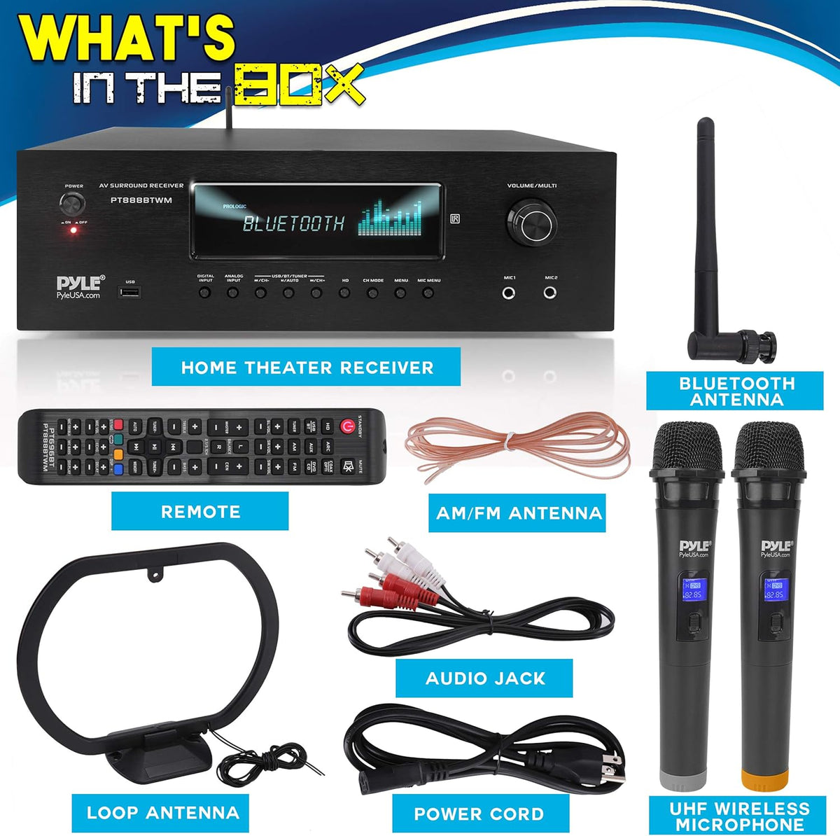 1000W Bluetooth Stereo Amplifier with 2 UHF Wireless Microphone K375