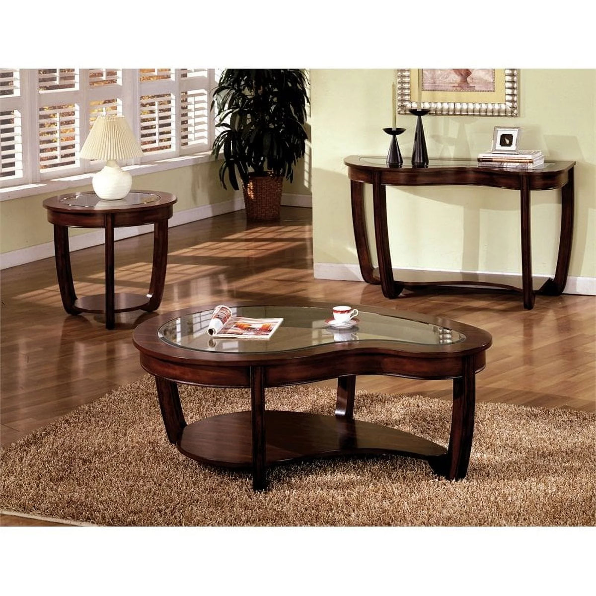 Solid Wood 1-Shelf Coffee Table in Dark Cherry F5363