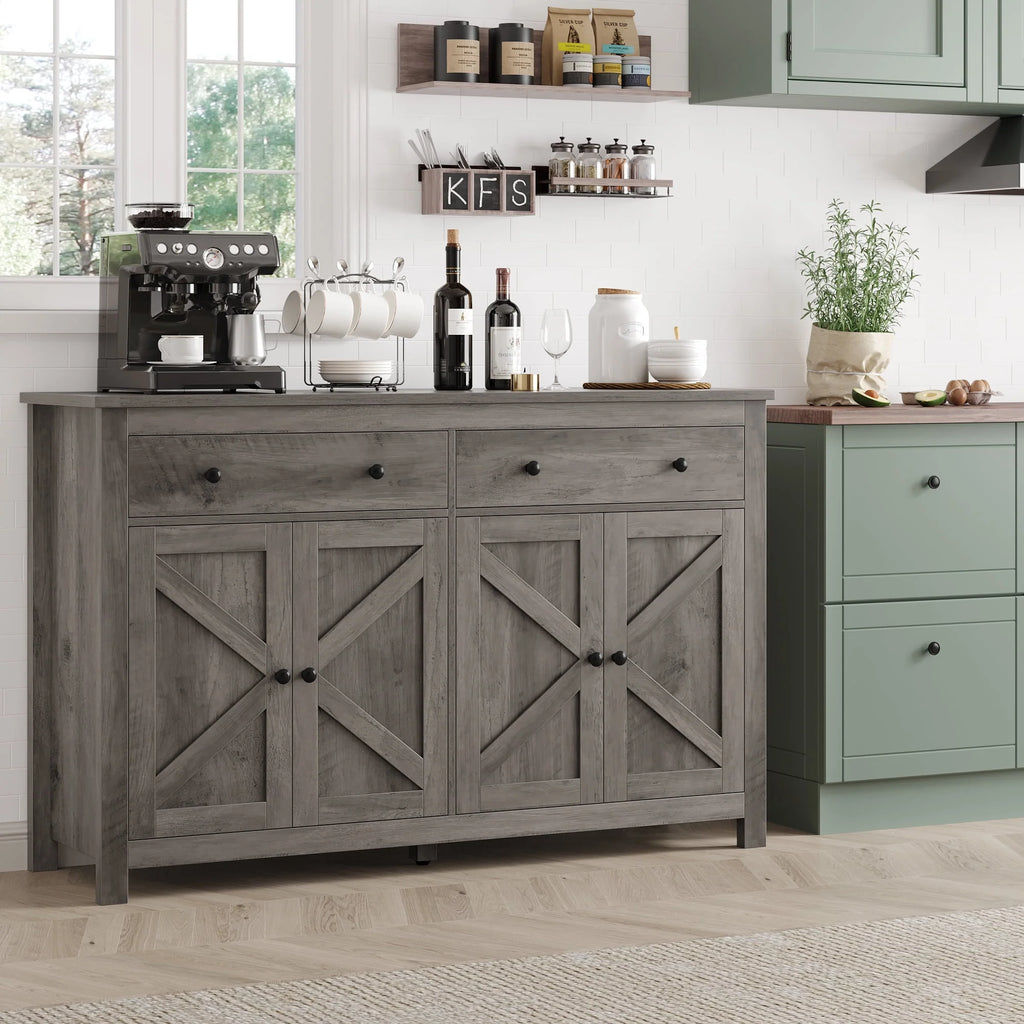 Brown 4-Door 2-Drawer Wood Buffet Cabinet G979