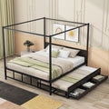 Queen Size Black Metal Canopy Platform Bed with Trundle and 3 Storage Drawers B165