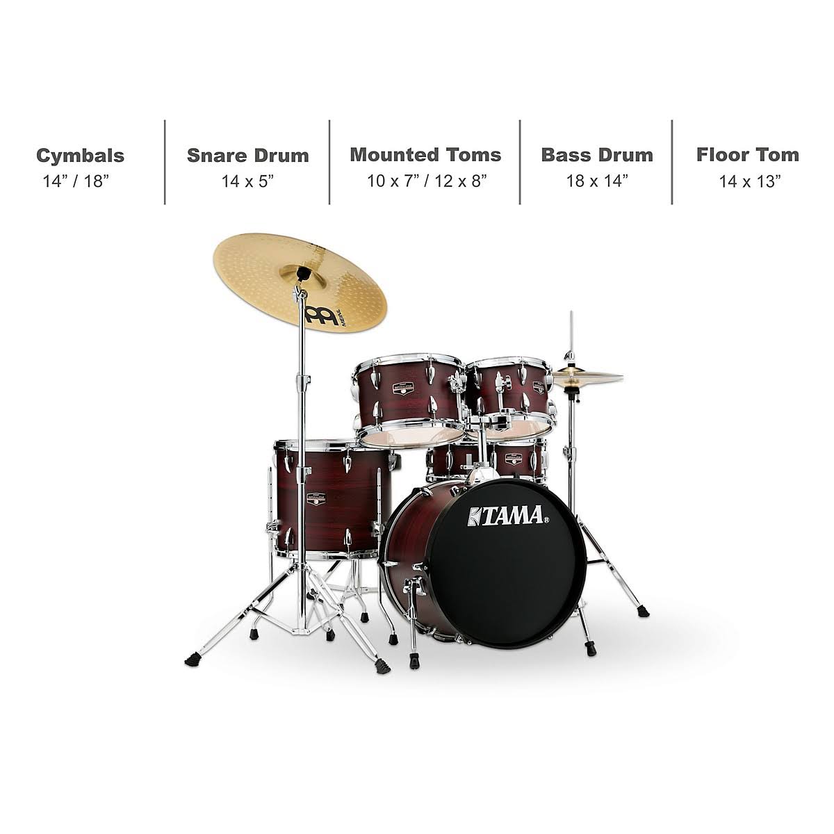 5-Piece Complete Drum Set with 18 in. Bass Drum and Cymbals H373445