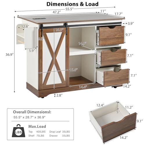 55.5" Black Mobile Kitchen Island with Drop Leaf J83225
