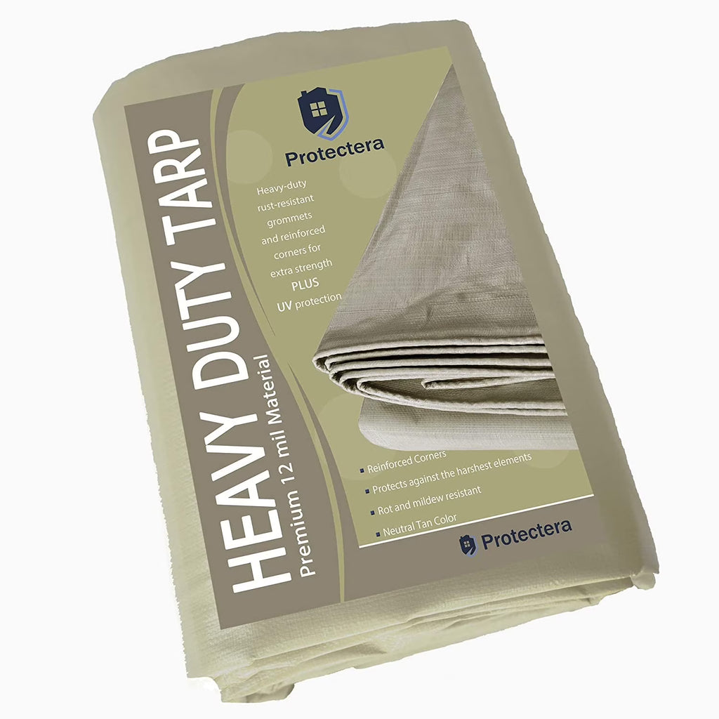 Heavy Duty Waterproof Tarp 12 mil Thick 12 feet by 16 feet Neutral Tan D333228