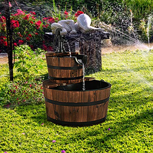 2-Tier Barrel Waterfall Fountain with Electric Pump L577121