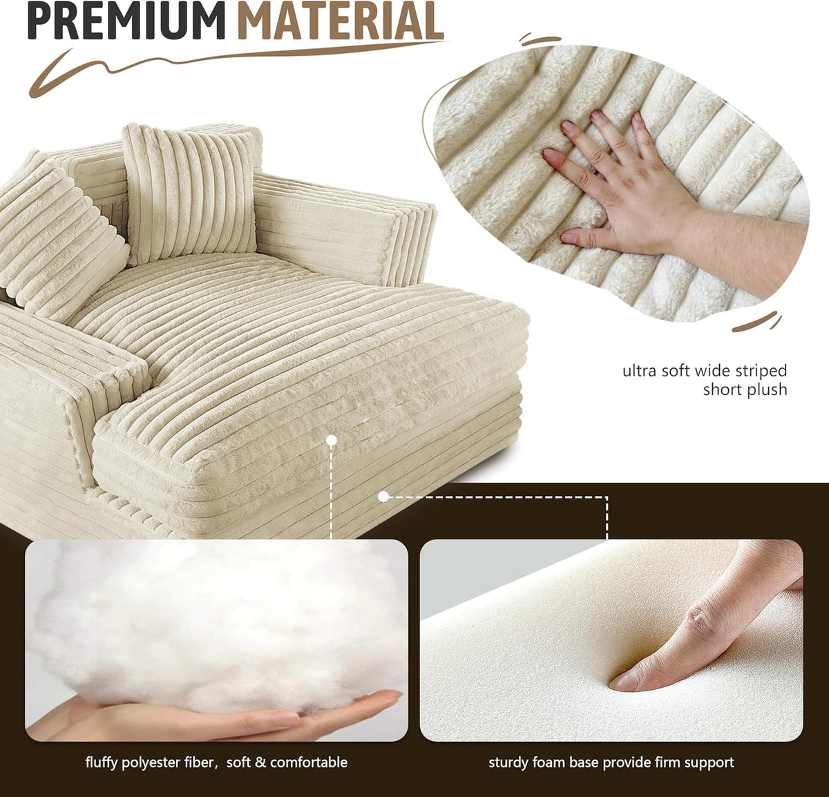 Oversized Chaise Lounge Sofa with 2 Throw Pillows U96220