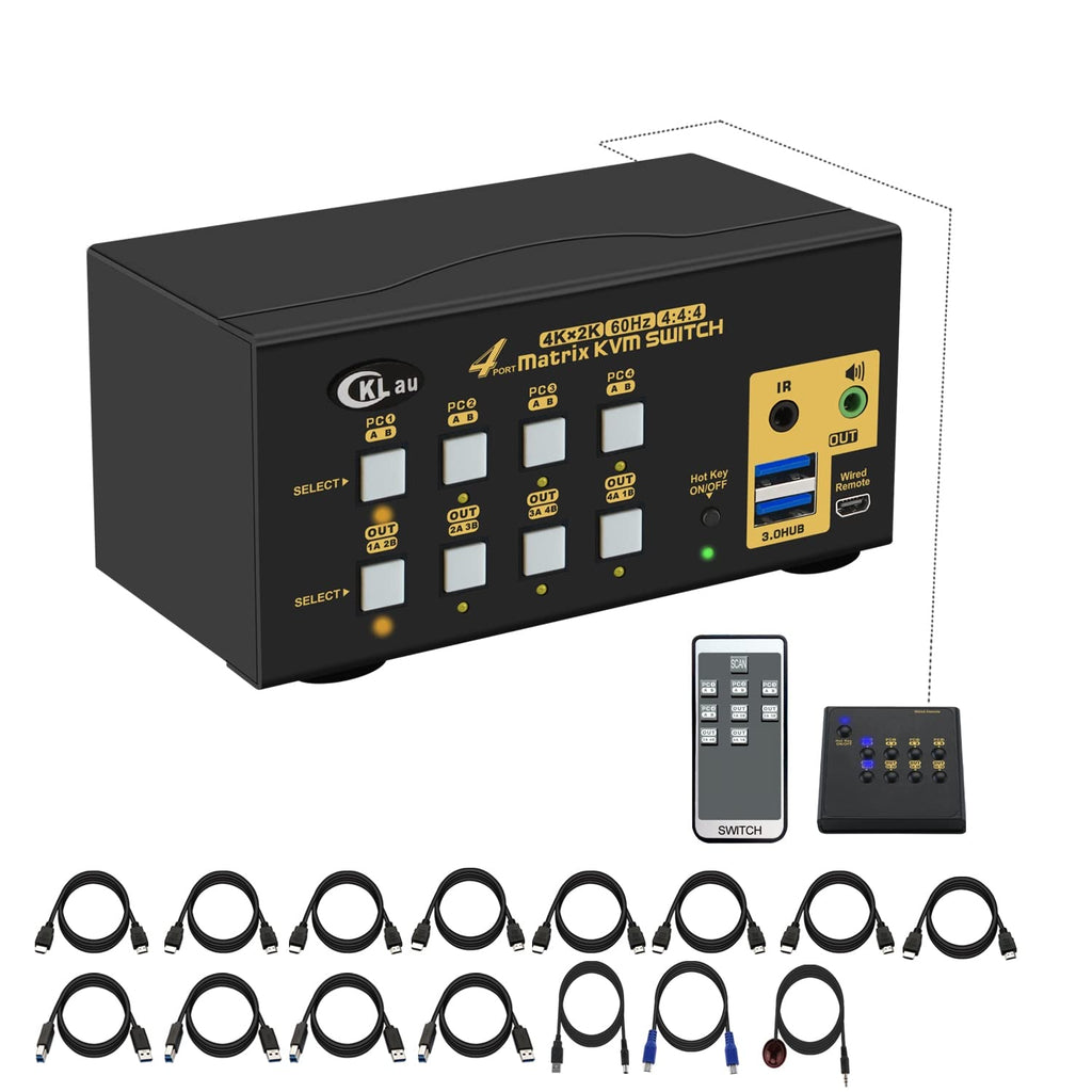 KVM Switch HDMI 4 Port with USB Hub, Audio and 4 KVM Cables R97293