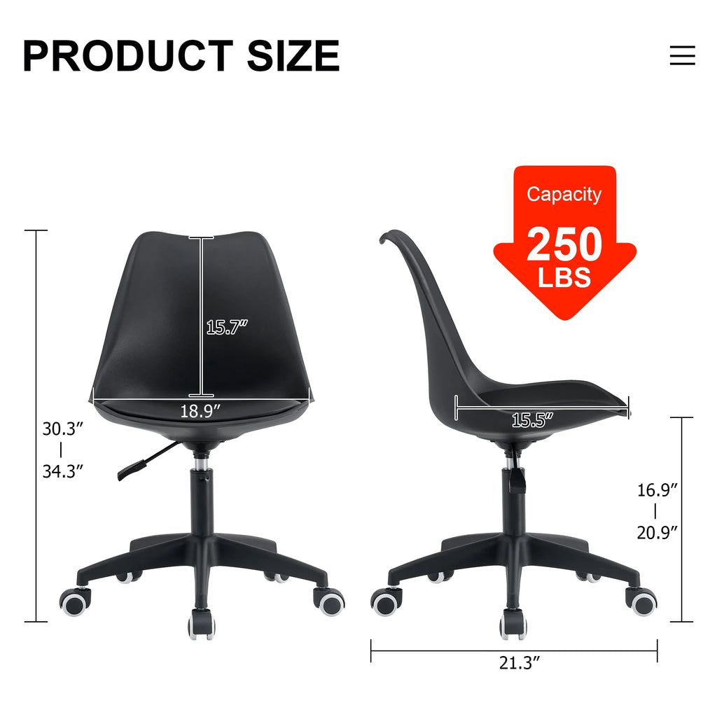 Black Adjustable 360 °Swivel Armless Computer Chair J991