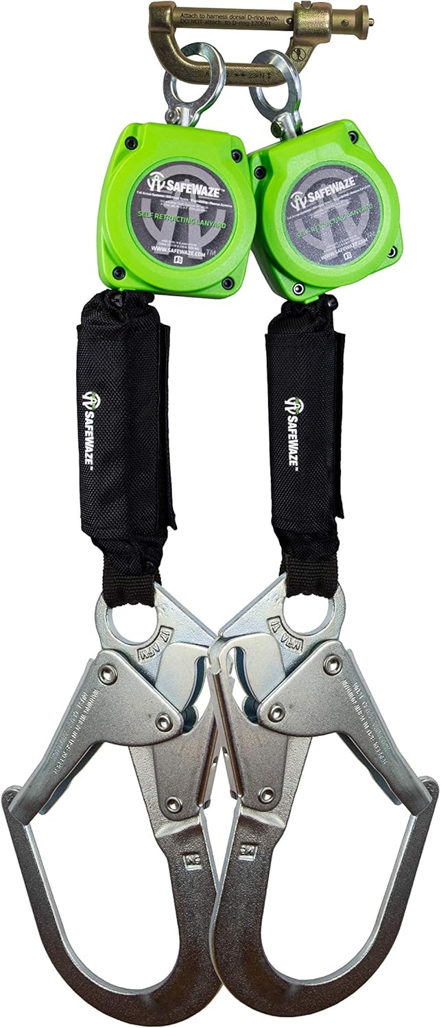 7 FT Dual Leg Web Retractable Lifeline with Aluminum Snap Hooks, Steel Carabiner F937084