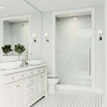 Adjustable Frameless Pivot Shower Door in Stainless Steel, 36W x 74H I21313