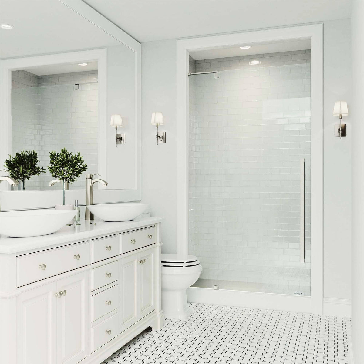 Adjustable Frameless Pivot Shower Door in Stainless Steel, 36W x 74H I21313