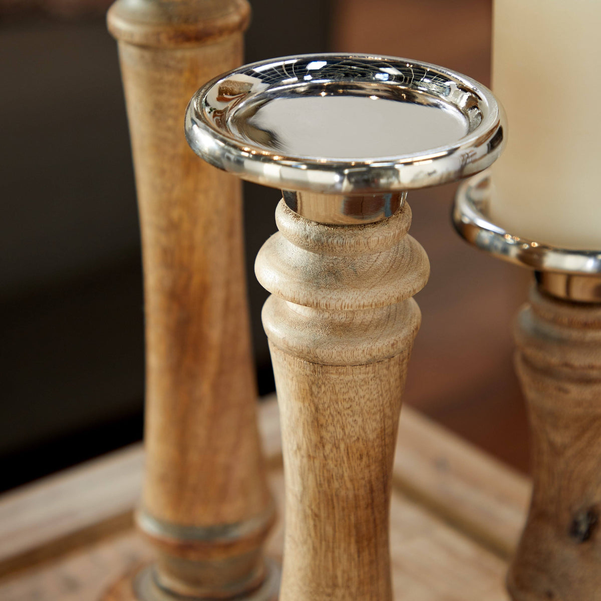 Brown Mango Wood Candle Holder Set of 3 Y254