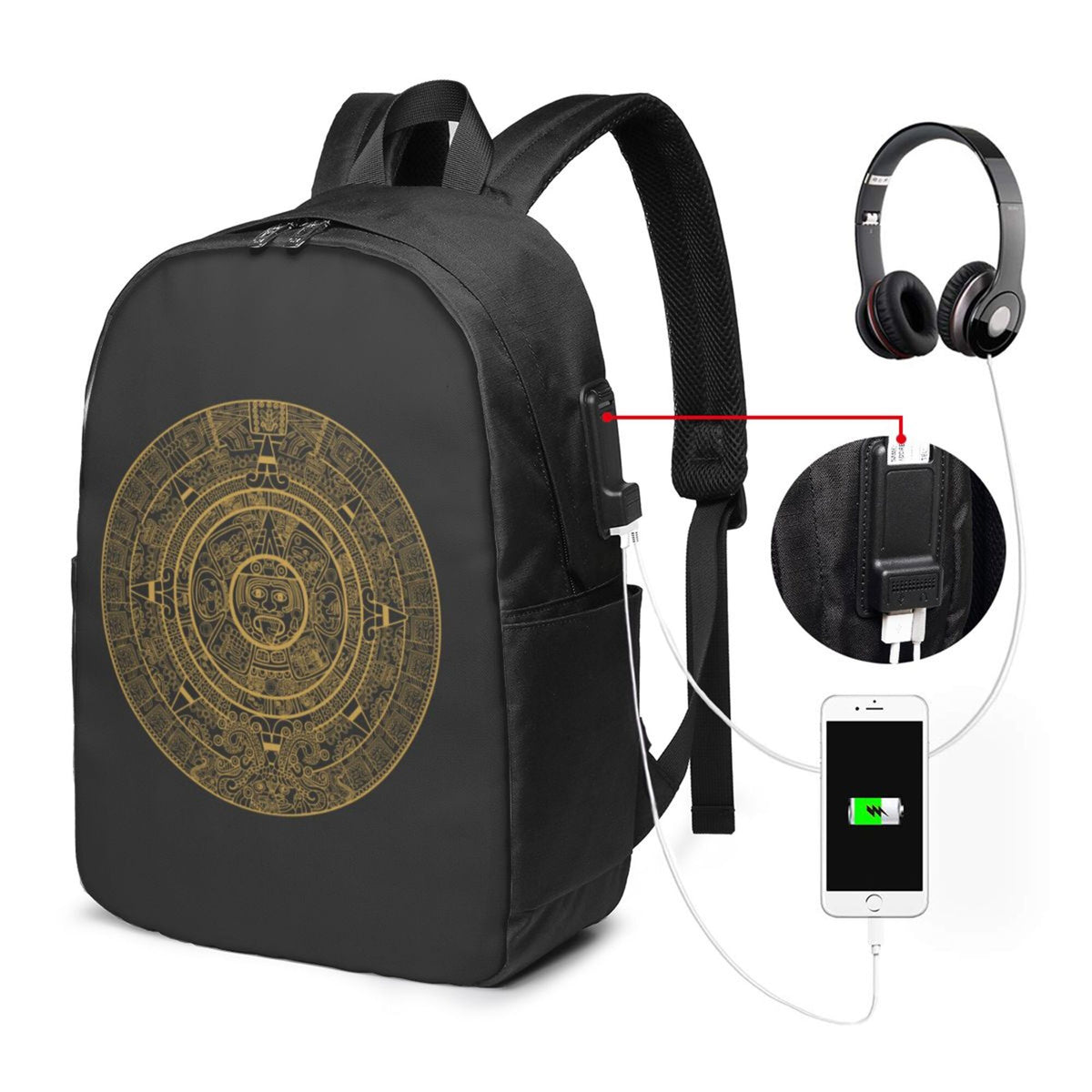 Golden Aztec Maya Calendar Prints Travel Laptop Backpack C924386