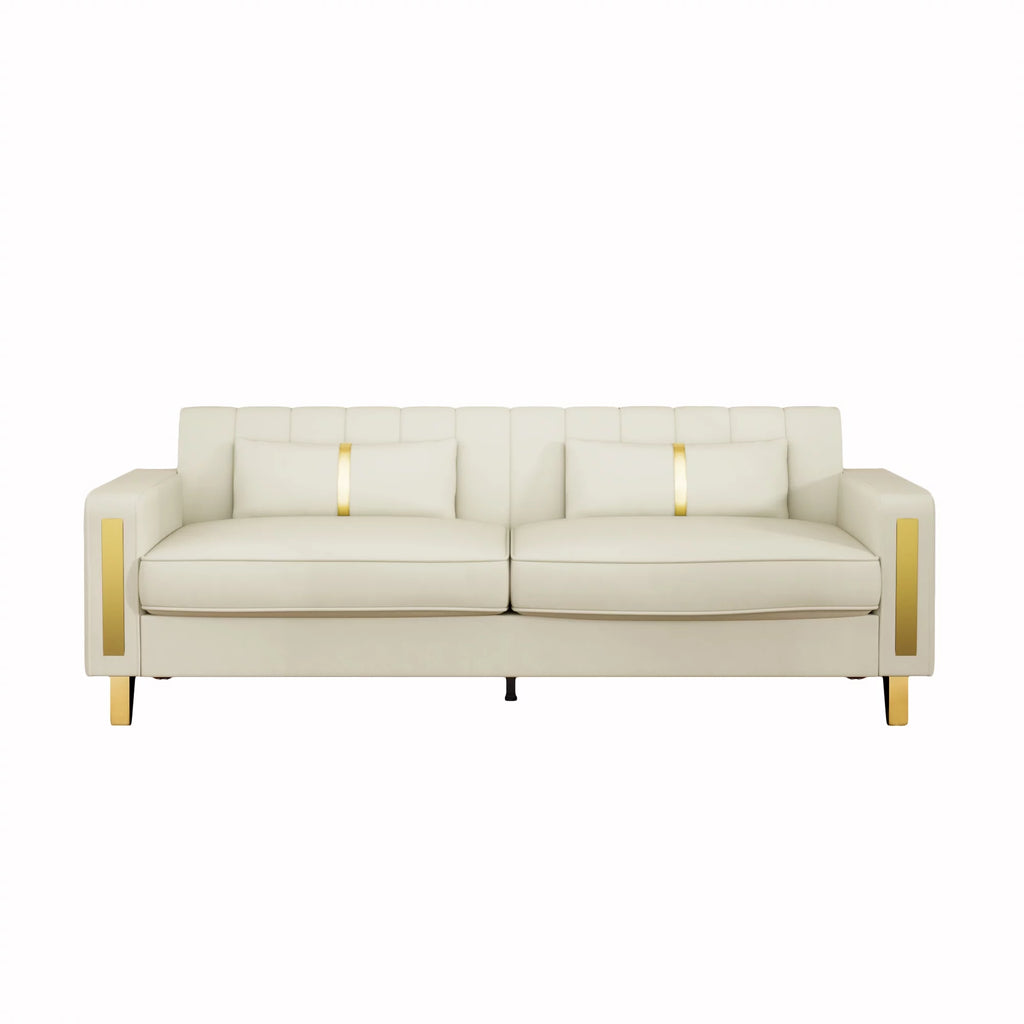 Velvet Upholstered Sofa with Pillows Gold Metal Legs T677