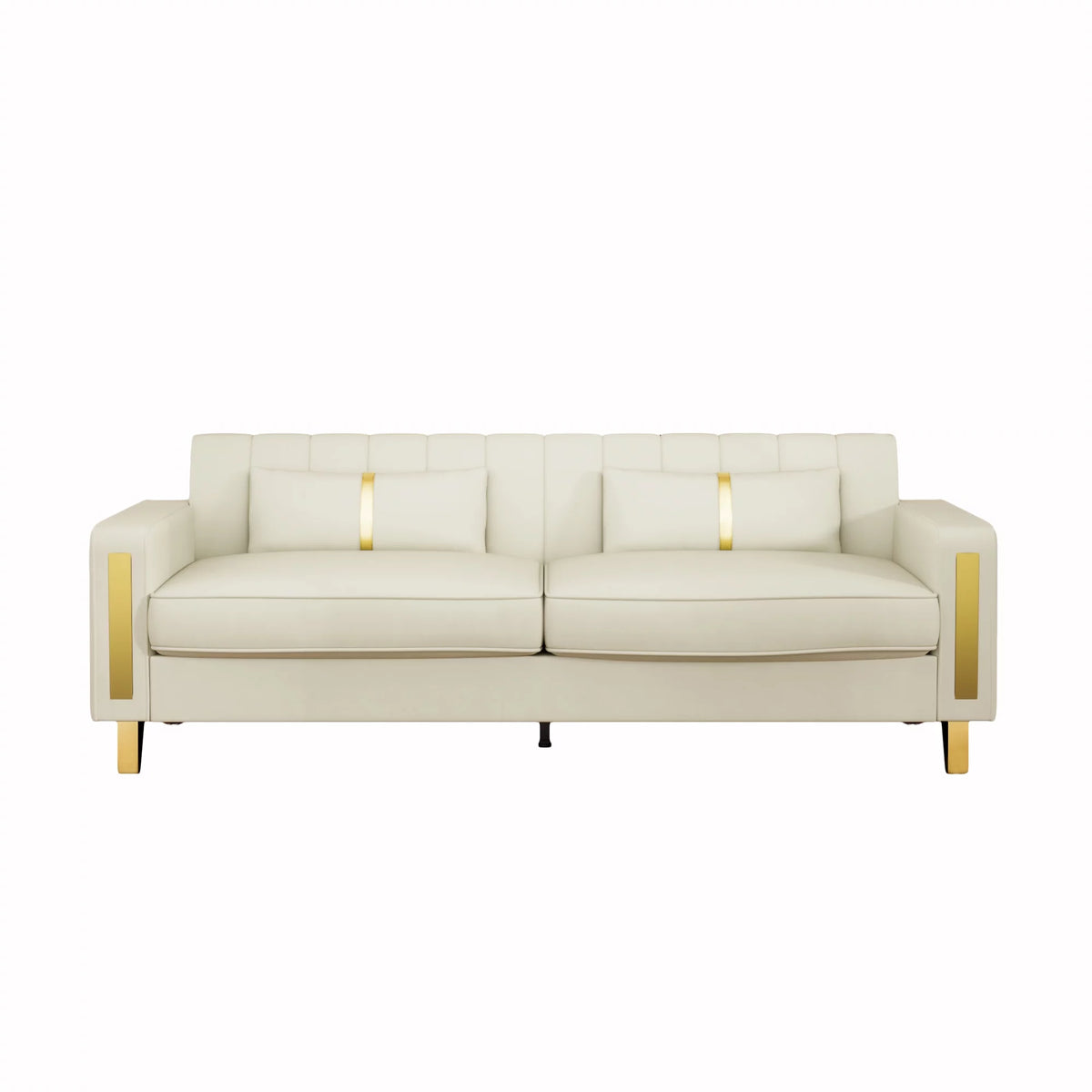 Velvet Upholstered Sofa with Pillows Gold Metal Legs T677