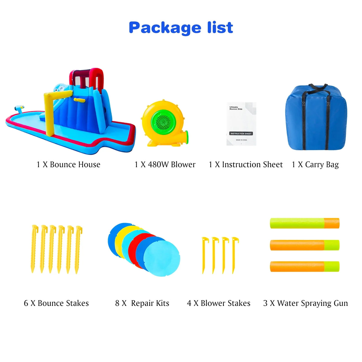 Kids Inflatable Water Slide Bouncer Playhouse Castle with Splash Pool, Climbing Wall, Basketball Hoop, Bag, Air Blower N915104