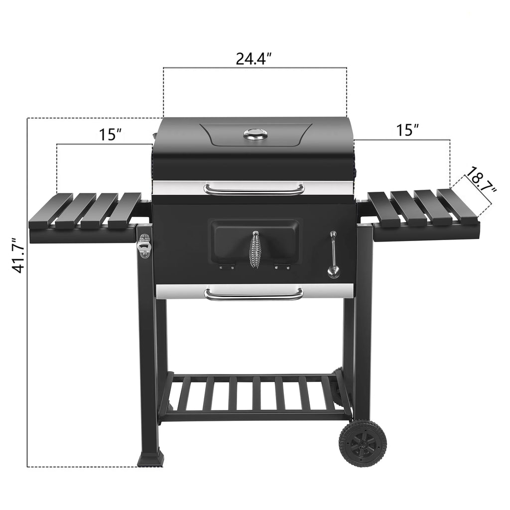 24-inch Charcoal BBQ Grill with 2 Folding Side Shelves K63406