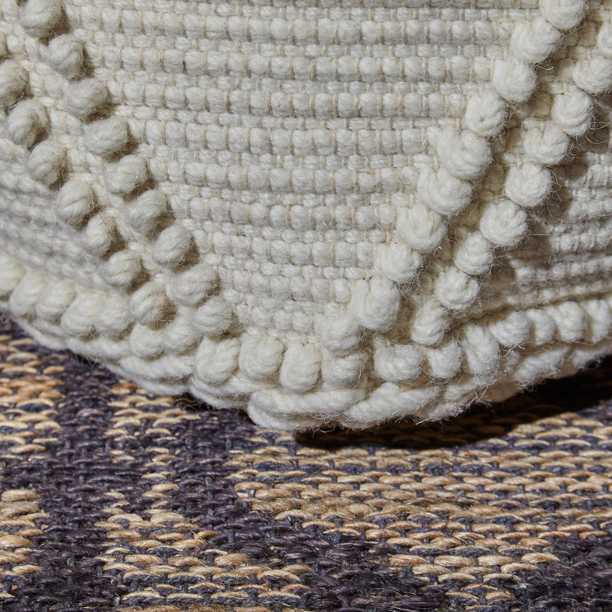 White Wool Cotton Square Pouf S155788