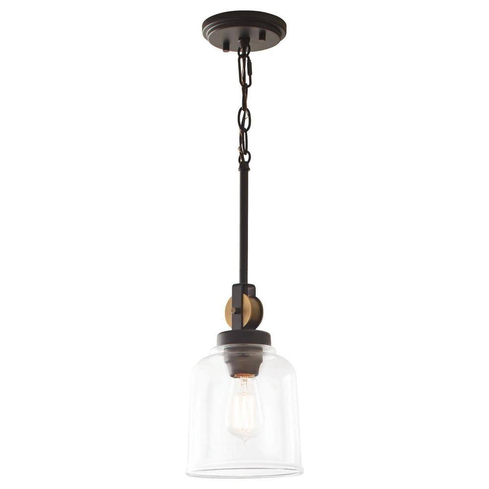1-Light Blackened Bronze Mini-Pendant with Clear Glass Shade L16752